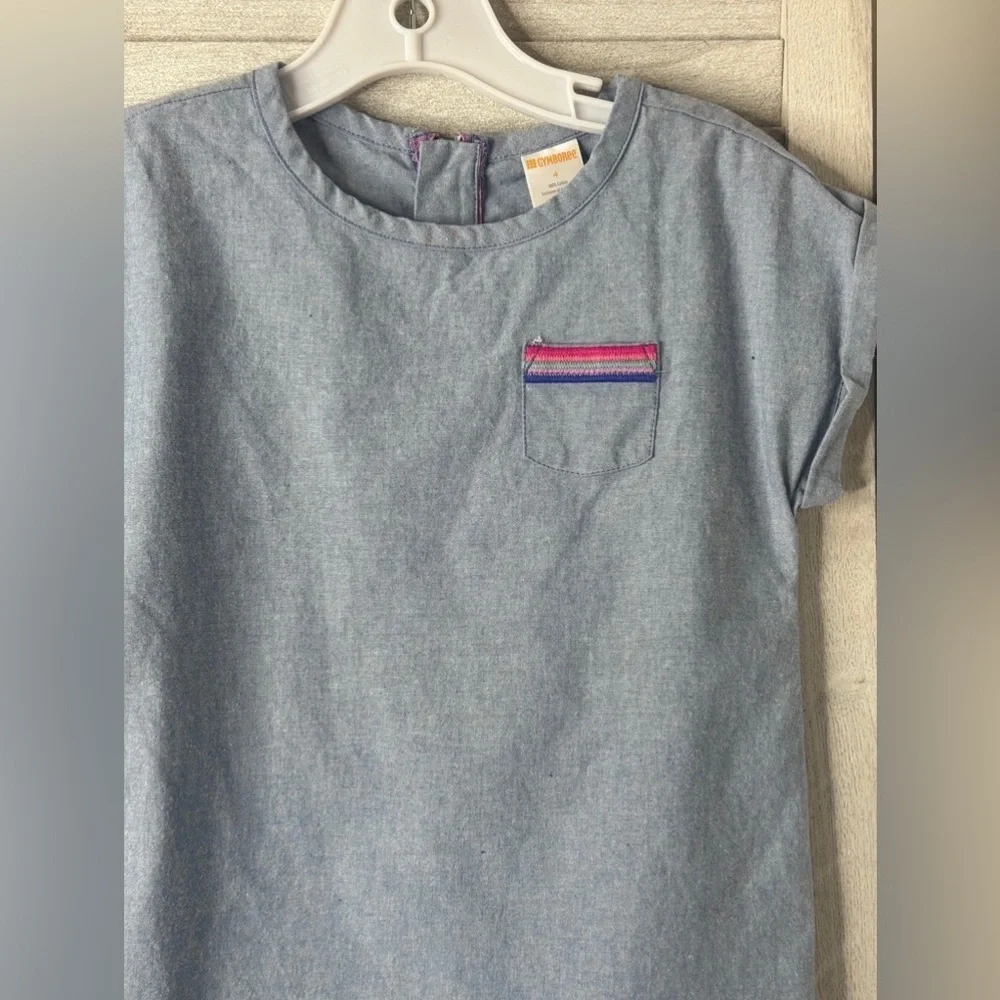 Gymboree Girls Chambray Denim Tunic Blouse Size 4T Lightweight Pocket Top Casual
